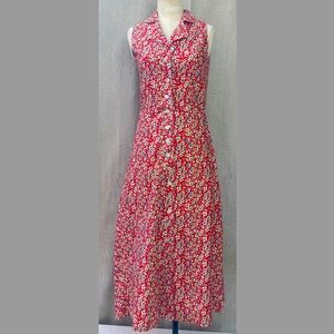 Handmade 50s Housewife Day Dress floral Cotton ALine Midi Size 6 form=8 model=4
